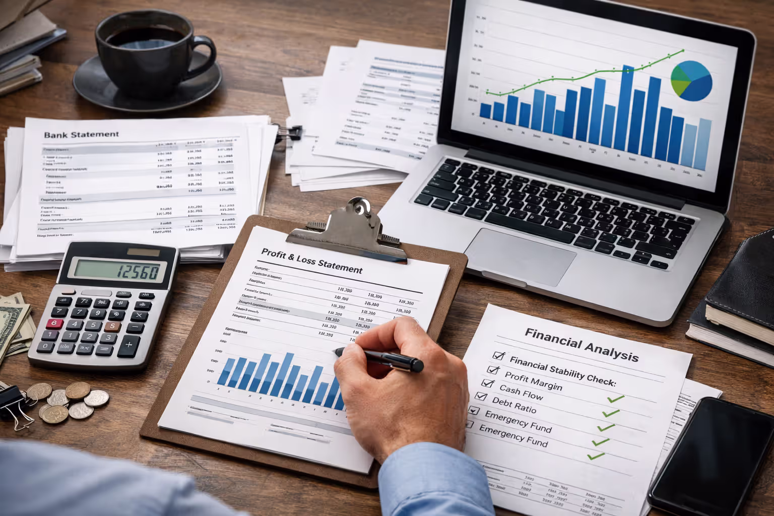 Business financial documents and revenue analysis for loan approval