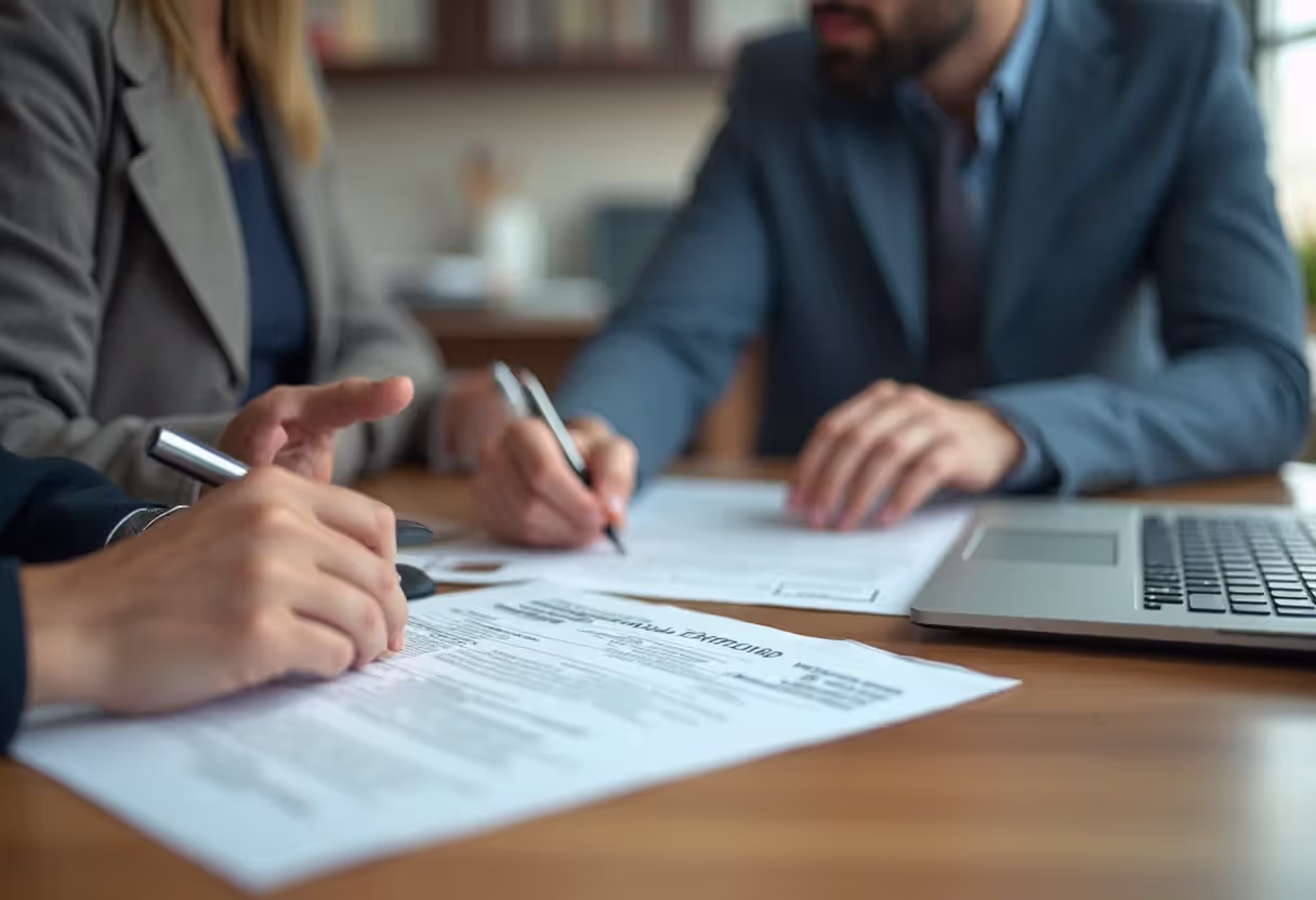 Business owner signing loan documents with a bank representative