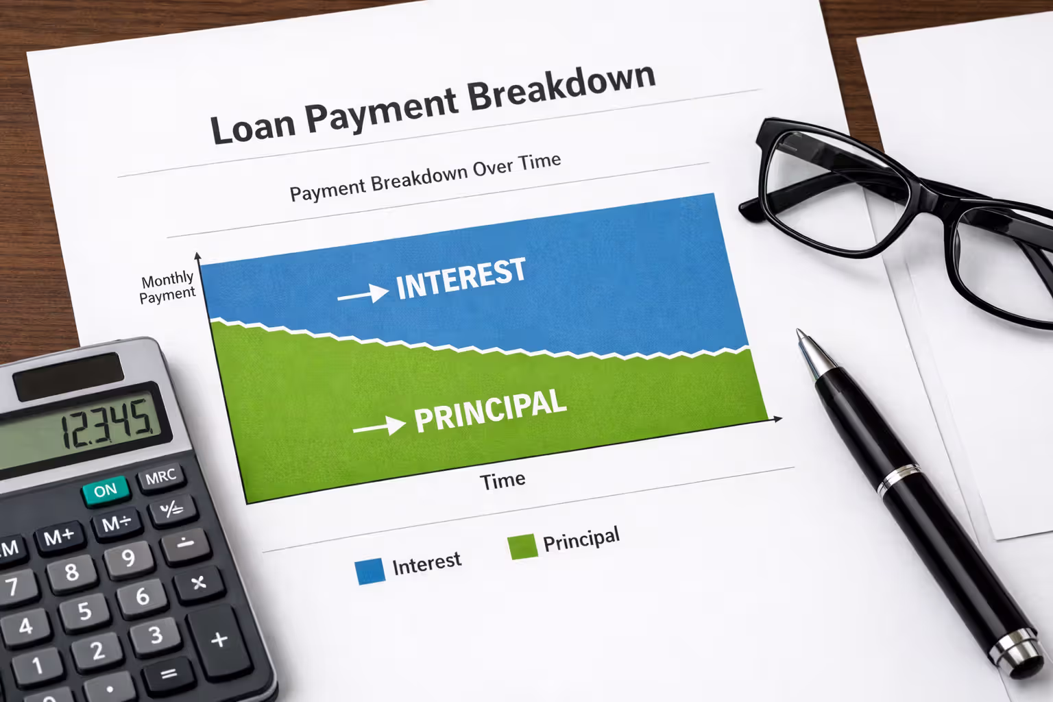 Loan amortization schedule showing interest and principal breakdown