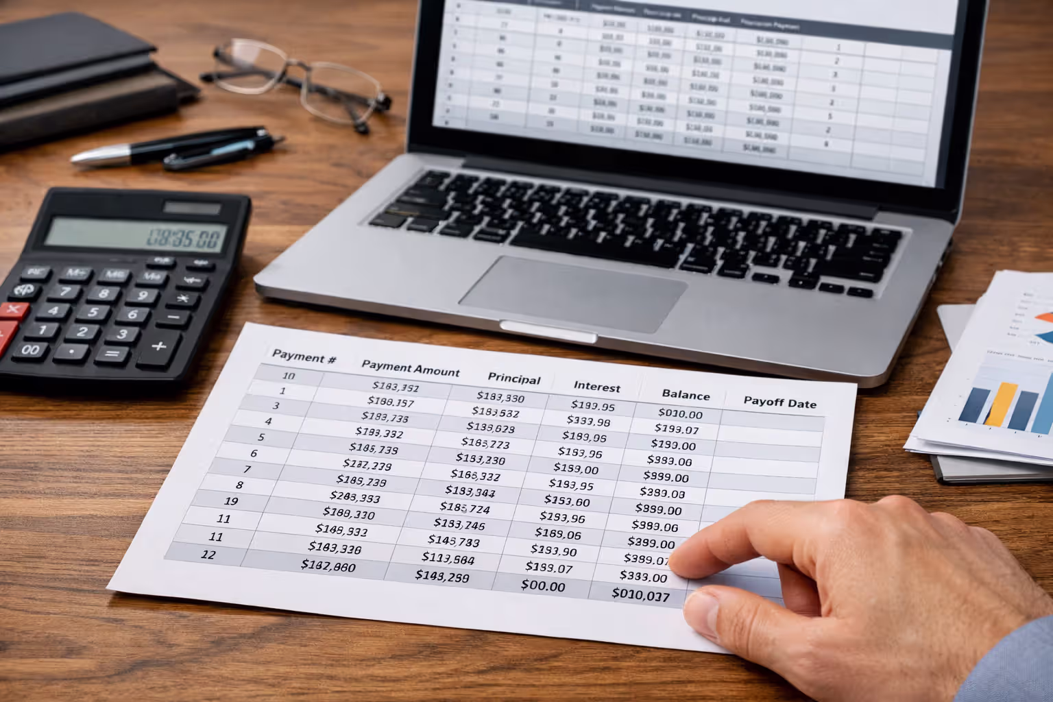 Amortization schedule and calculator used to determine loan maturity