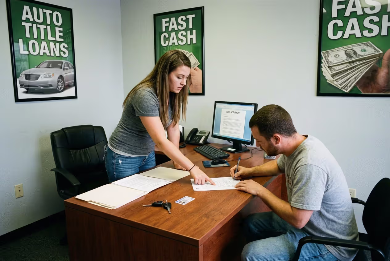 Tow truck repossessing a car from a parking lot at night