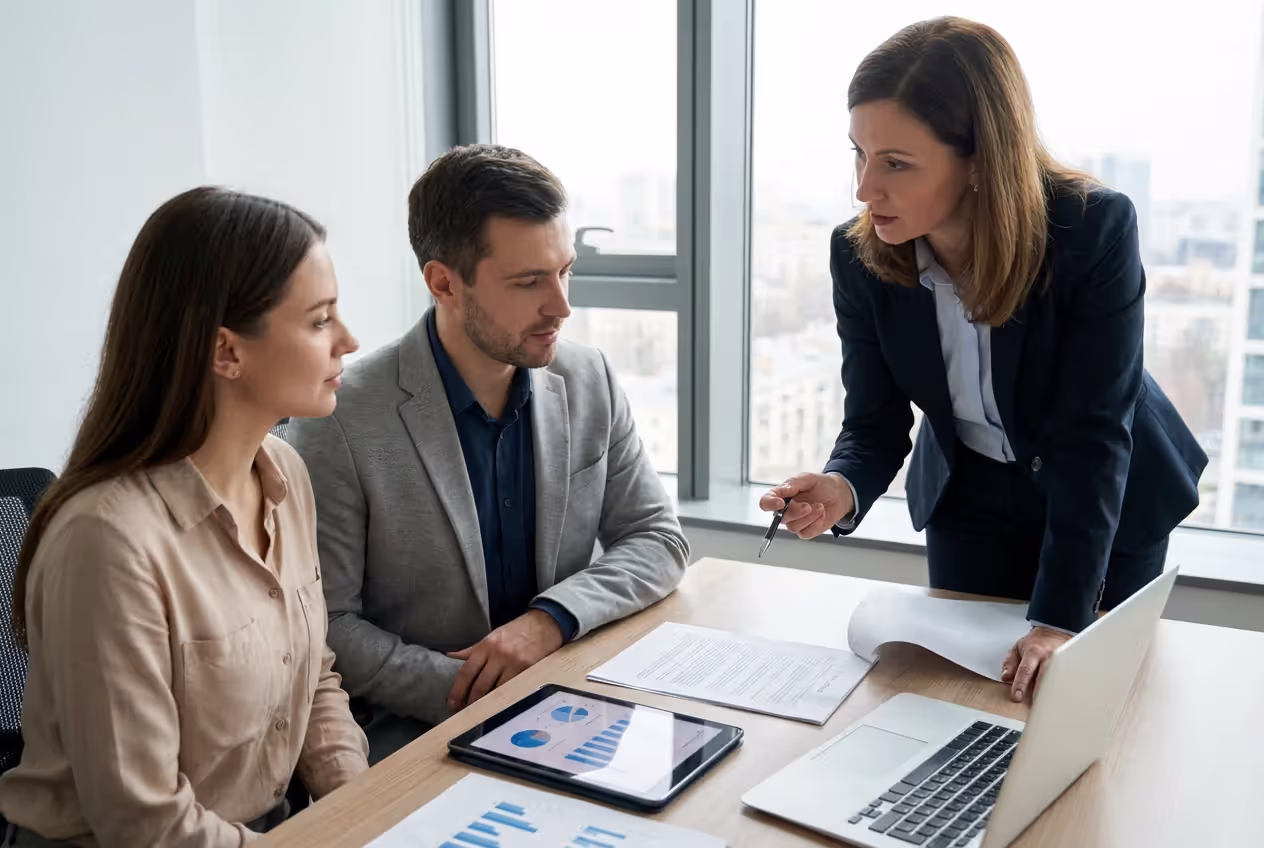 Mortgage advisor explaining loan options to a couple