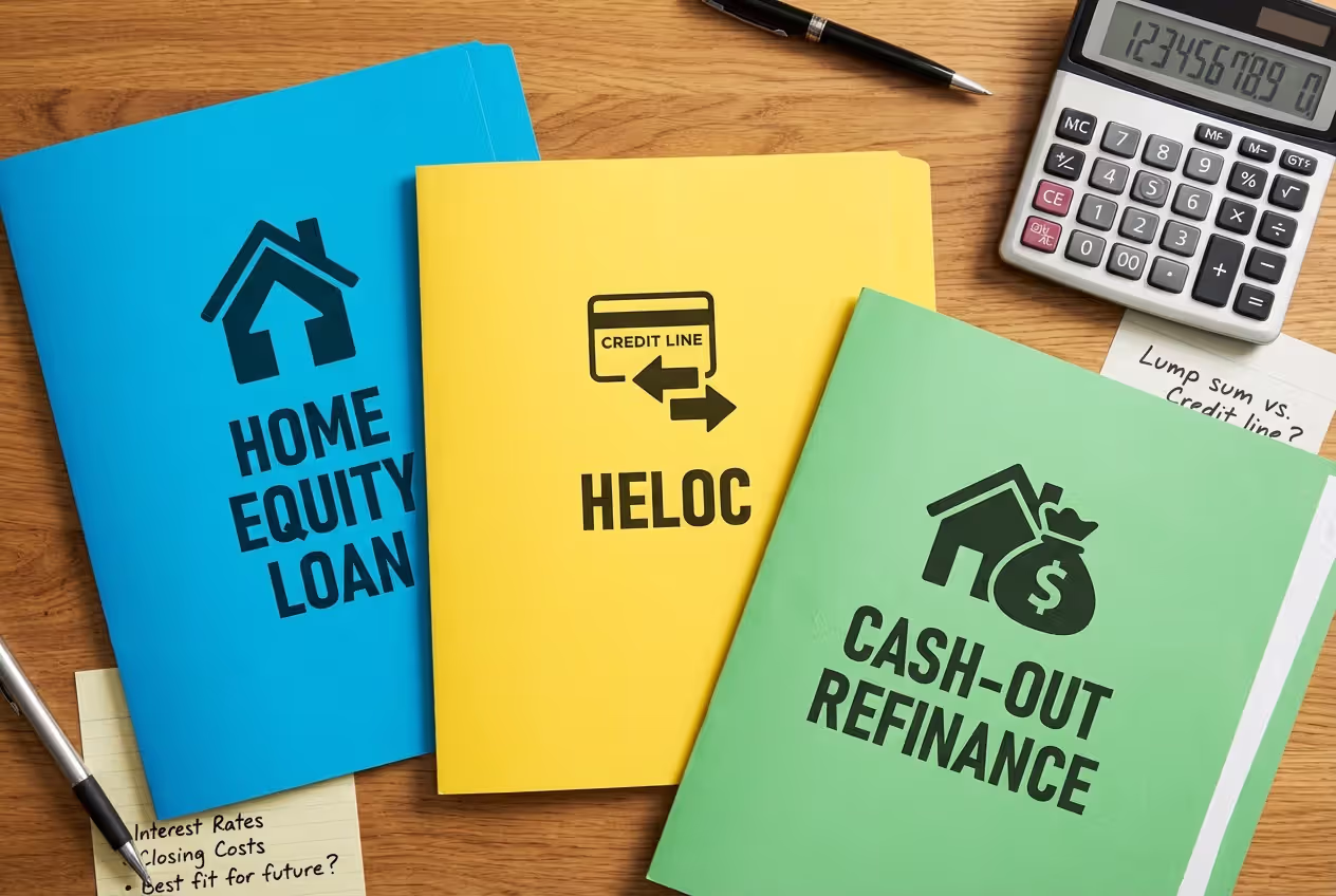 Comparison of home equity loan, HELOC, and cash-out refinance options