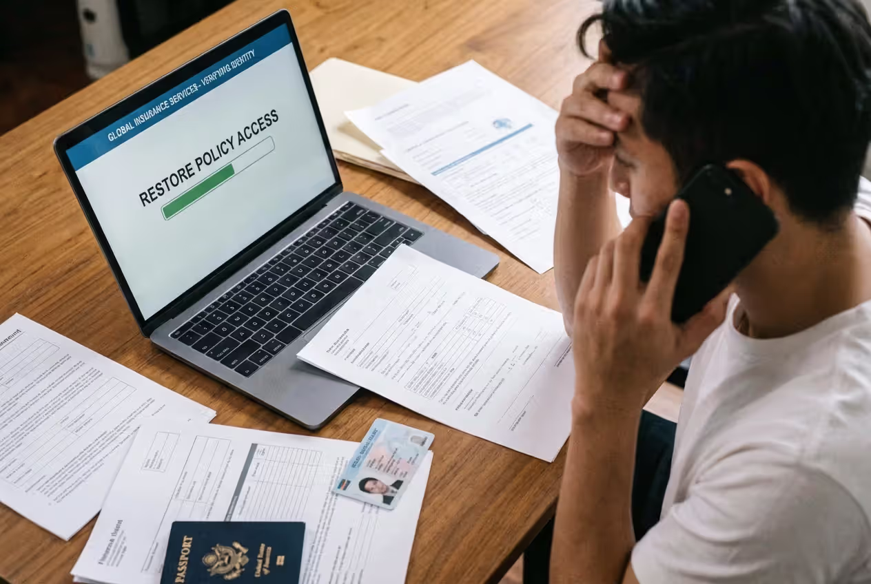 Person contacting insurance support to recover a missing policy number