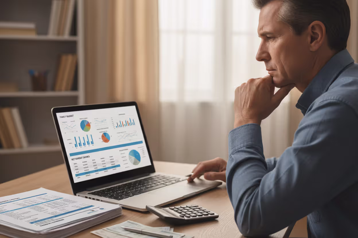 Parent reviewing college debt and retirement finances