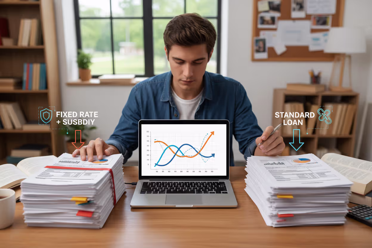Student comparing subsidized loan terms and repayment costs