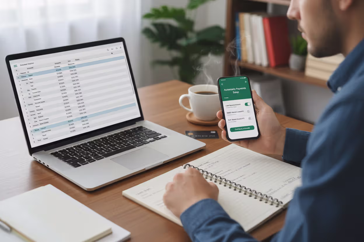 Young professional setting up student loan autopay and budget