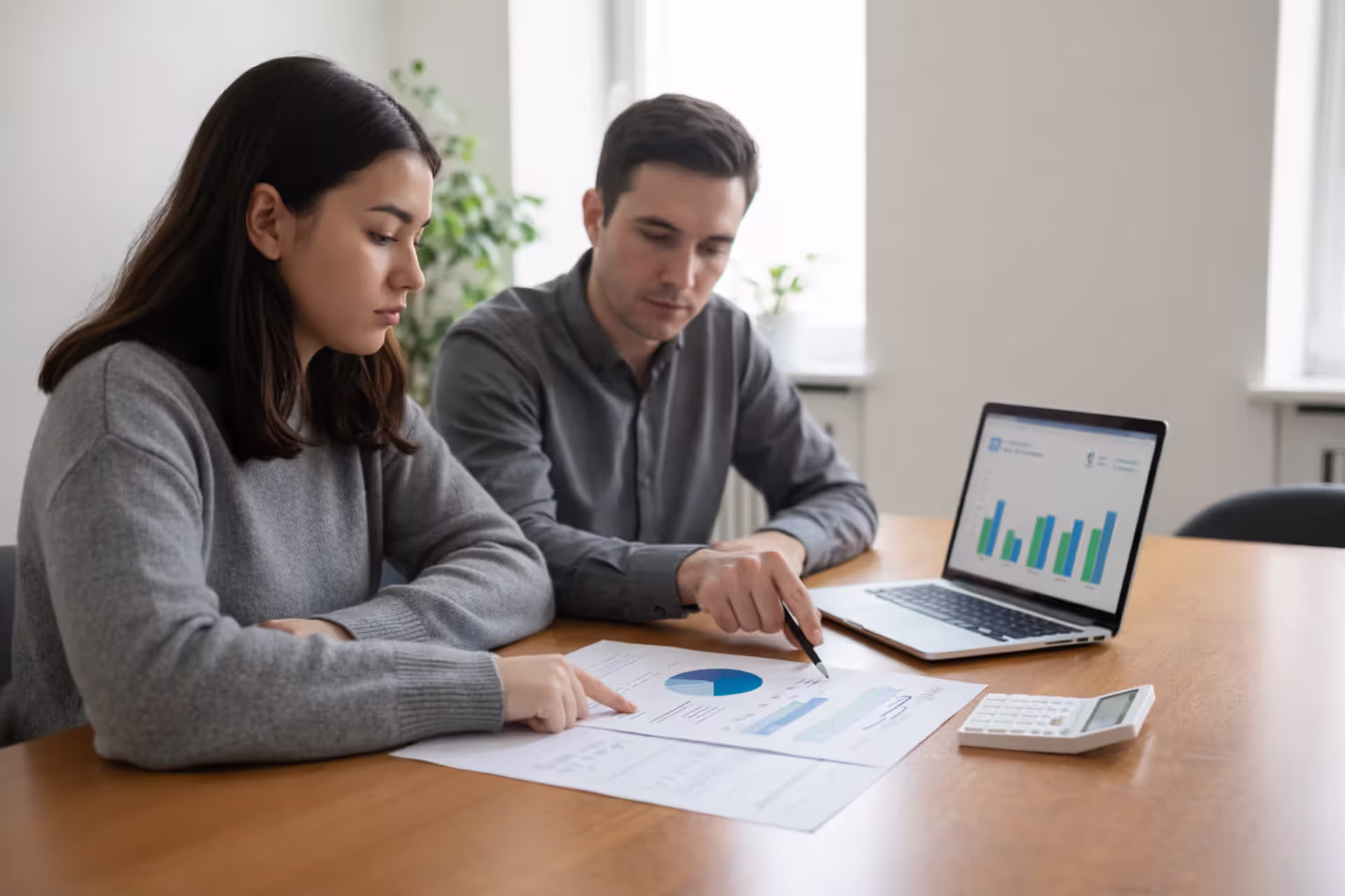 Student and parent reviewing college financing documents at a table